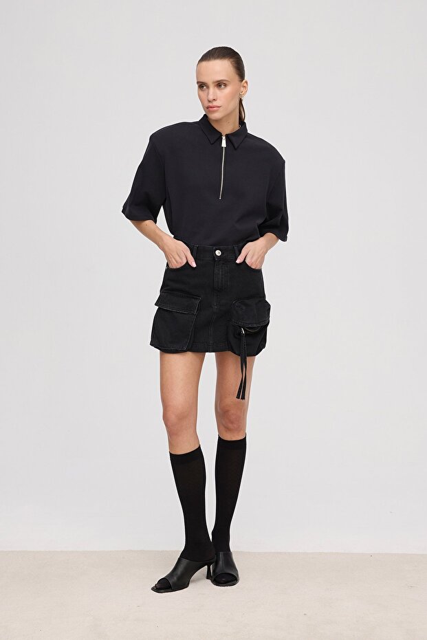 Kargo denim mini etek - 1