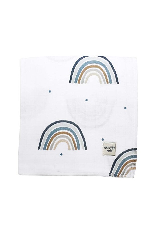Multi-Purpose Organic Muslin Blanket - 100% Cotton Rainbow - Blue - Rainbow Blue - 120X120 cm