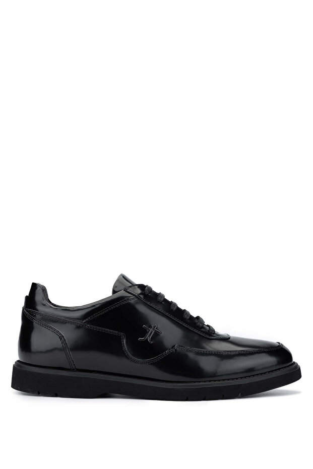 Men's Genuine Leather Black Opening Casual Shoes