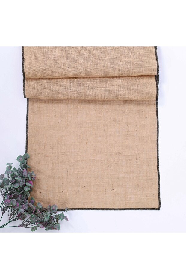 عداء من الجوت بحواف أفرلوك سوداء، 45x150 سم