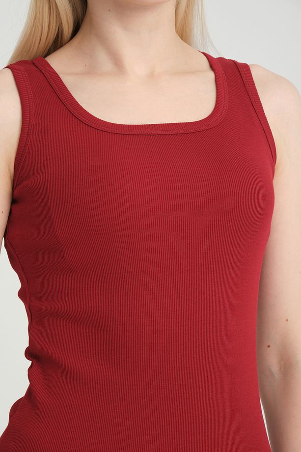 Fitted Vücuda Oturan Fitilli Kalın Askılı Basic Örme Atlet Kırmızı - 2