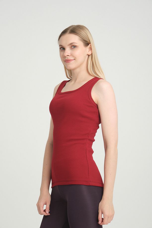 Fitted Vücuda Oturan Fitilli Kalın Askılı Basic Örme Atlet Kırmızı - 7