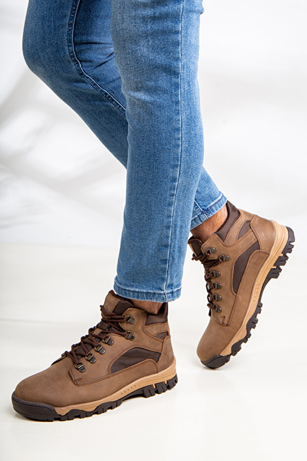 Erkek Hakiki Grayzer Deri Trekking Kauçuk Taban Bot - 1