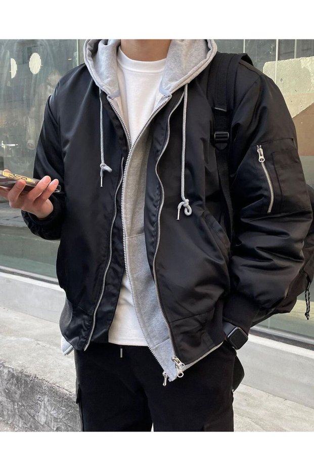 Unisex Black Oversize Bomber Jacket