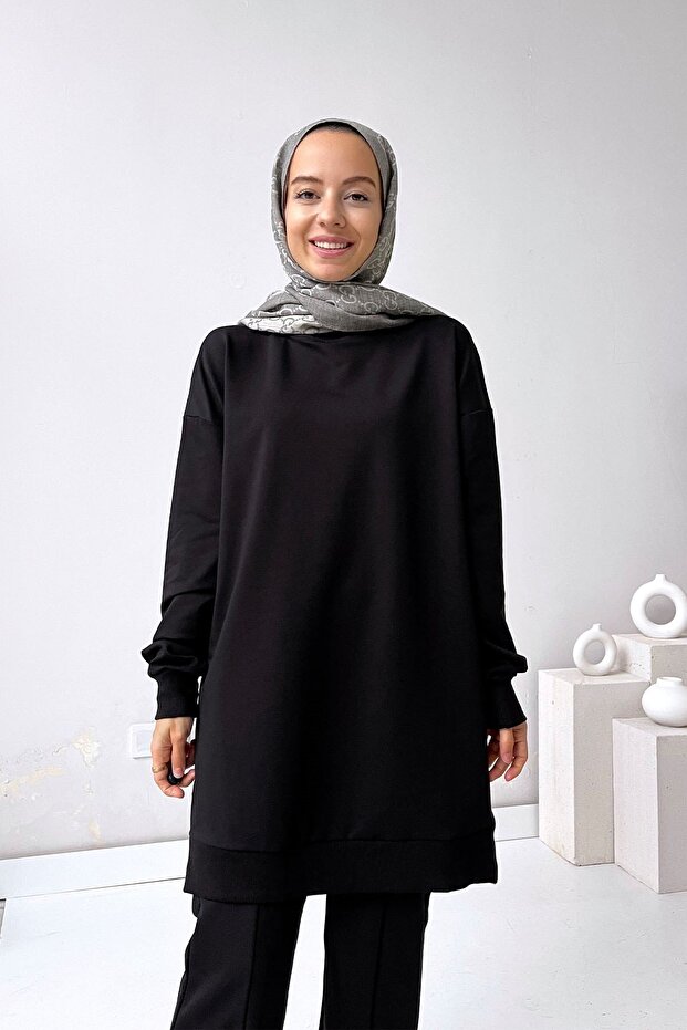 Basic Tesettür Sweatshirt - Siyah - 3