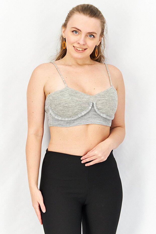 Women Square neck Sleeveless Textured Bralette Top, Grey