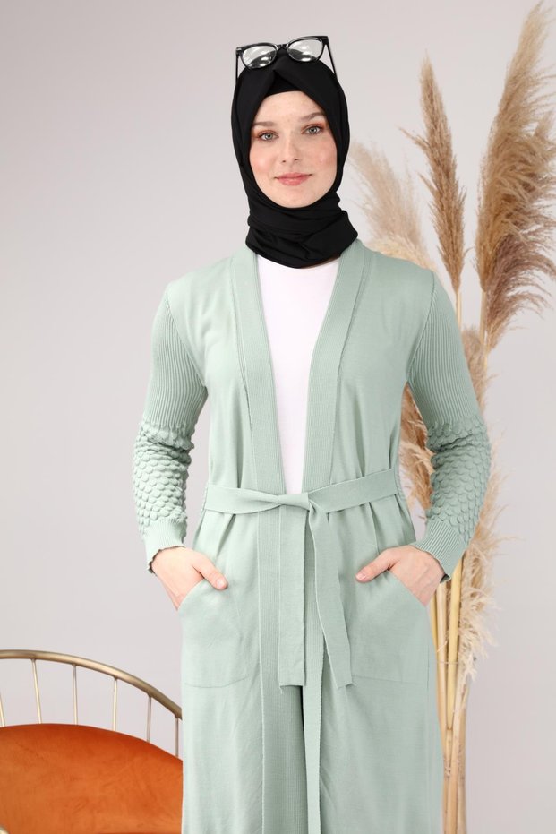 Water Green Women's Hijab Cardigan Long Knitwear Women's Mother Cardigan High Quality - Seasonal - Winter