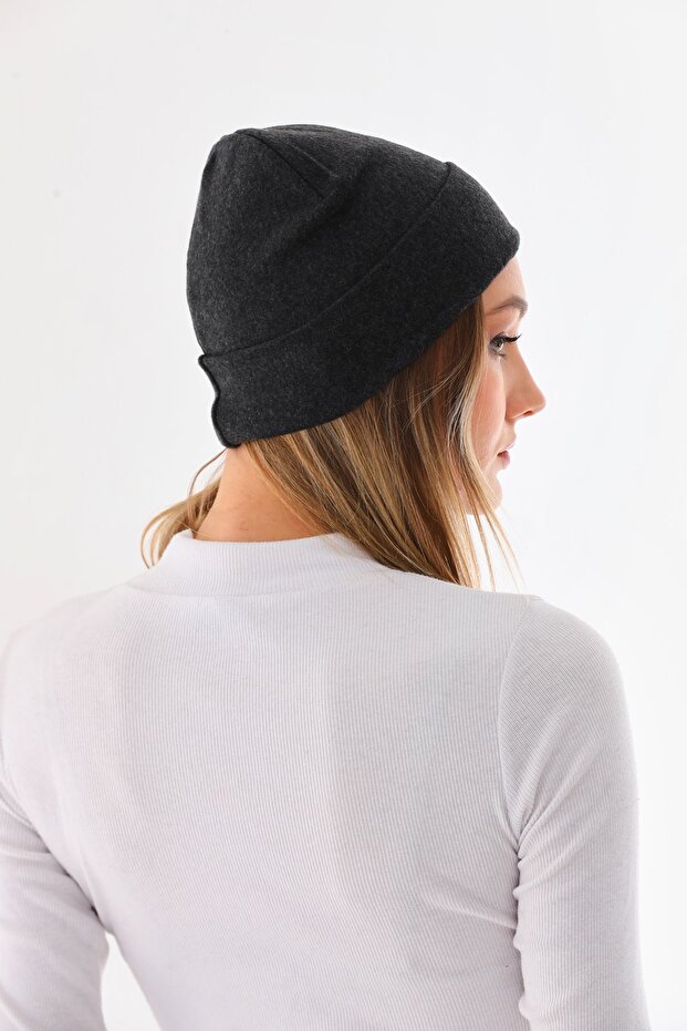 Kadın Katlamalı Antrasit Penye Bere - 6