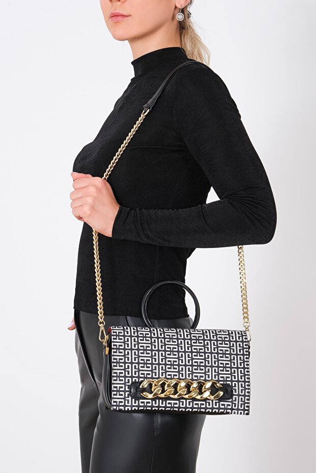 Monogram Desenli Omuz Çantası - 4