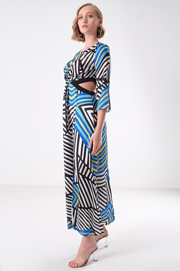 Desenli Saten Elbise - 2