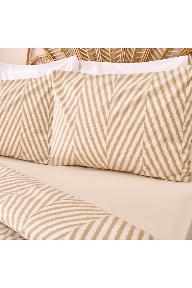Soft Herringbone Çift Kişilik Nevresim Takımı - Ekru / Taş - 2