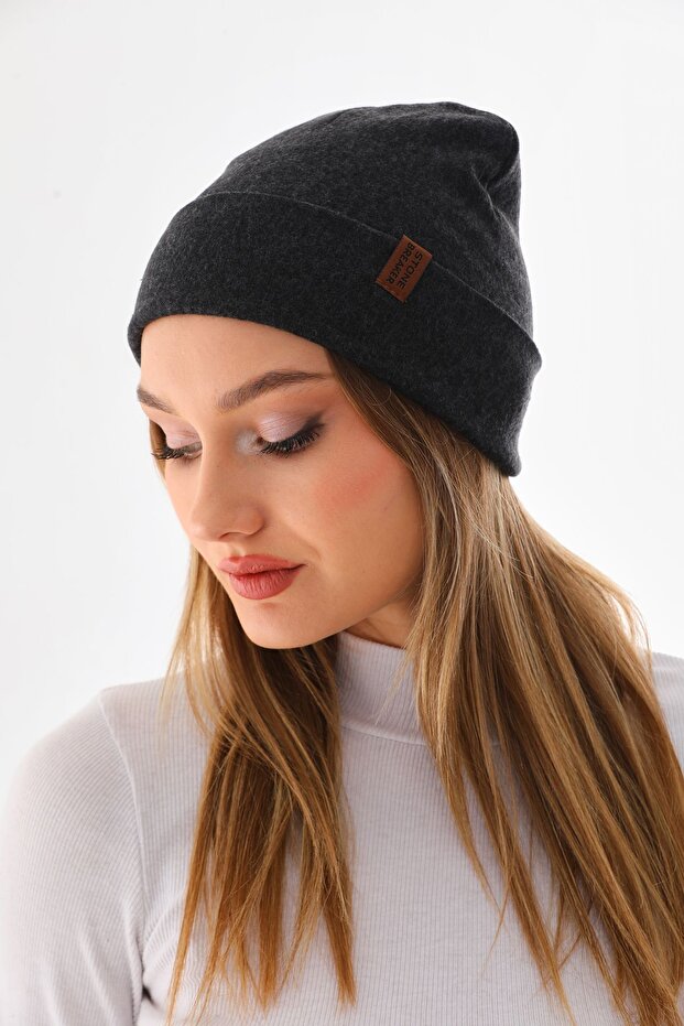 Kadın Katlamalı Antrasit Penye Bere - 7