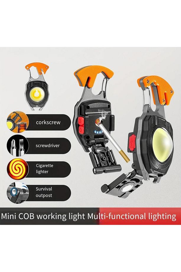 Çok Güçlü 7 Fonksiyonlu USB Şarjlı Led Fener Işıldak Çakmak Anahtarlık Ev Kamp Araba Hediye Erkek - 1