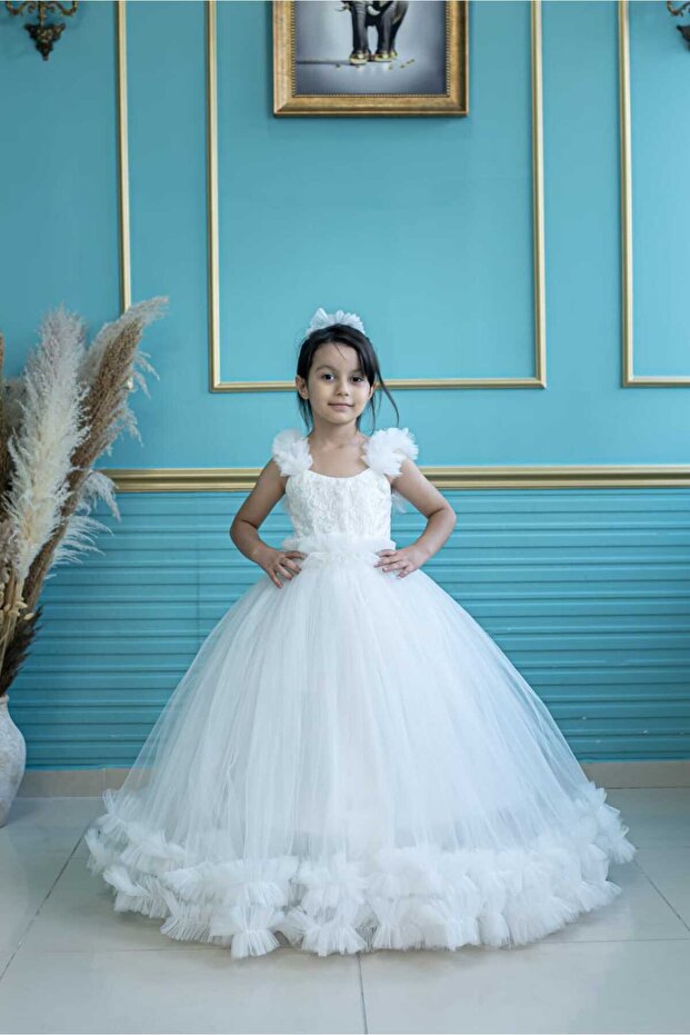 Girl's Evening Dress - Princess Model, Double Layer and Ruffle Sequin Embroidered