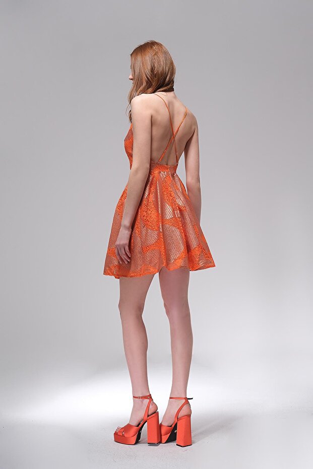 İnce Askılı Dantel Mini Elbise - 2