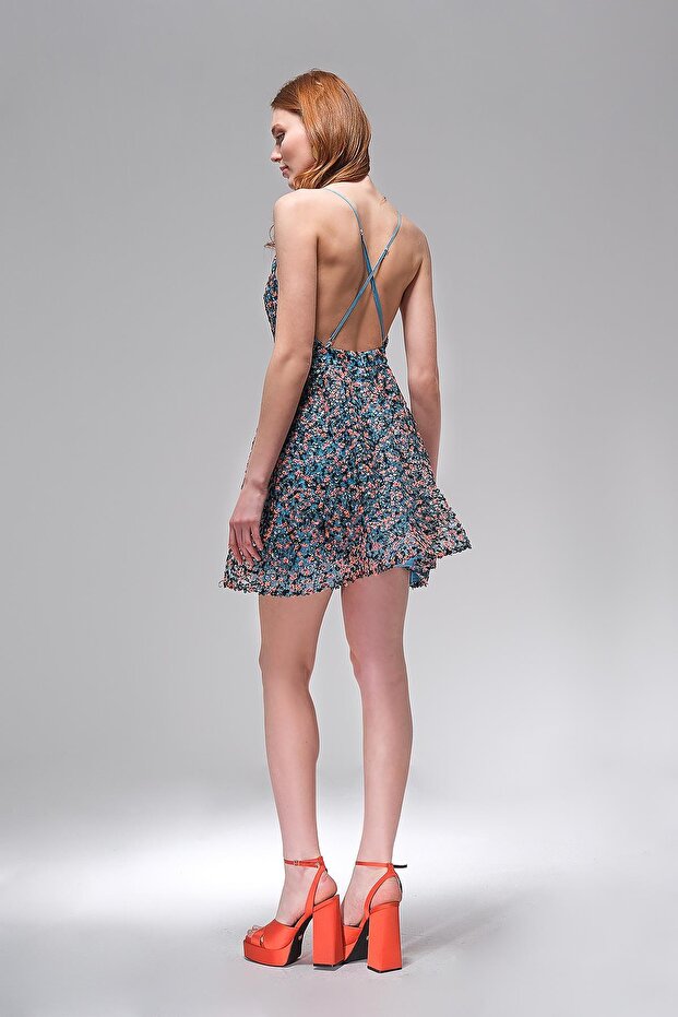 İnce Askılı Payet Mini Elbise - 4