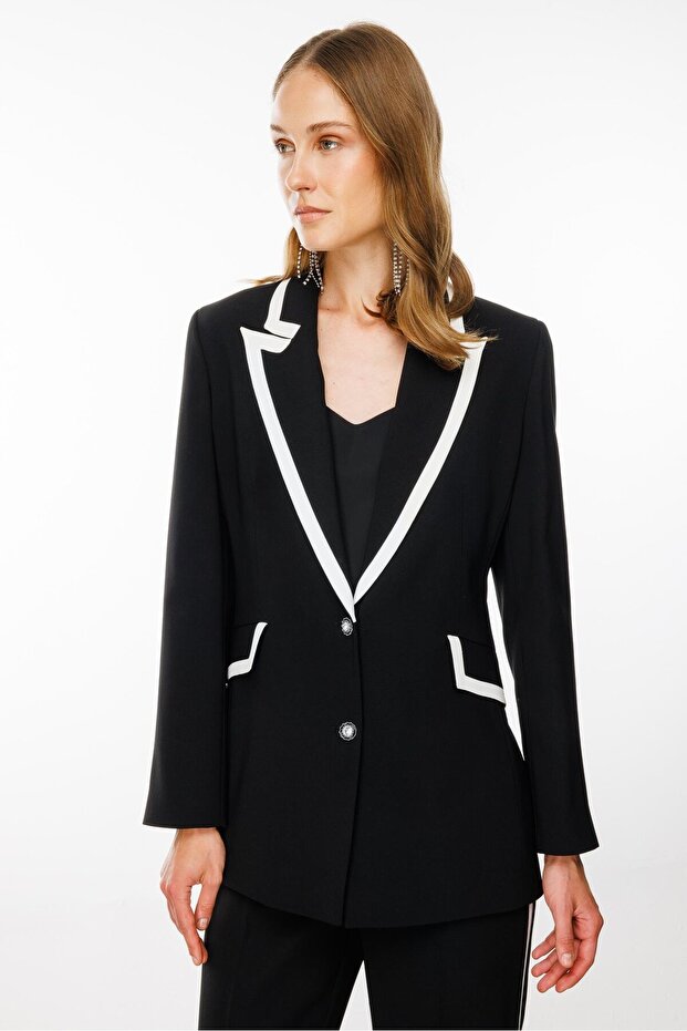 Modailgi  Enkürüsteli Çift Düğme Ceket Siyah - 5