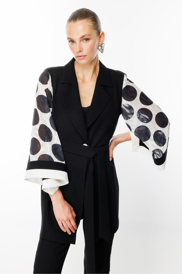 سترة طويلة منقوشة باللون الأسود - رياضية - 2