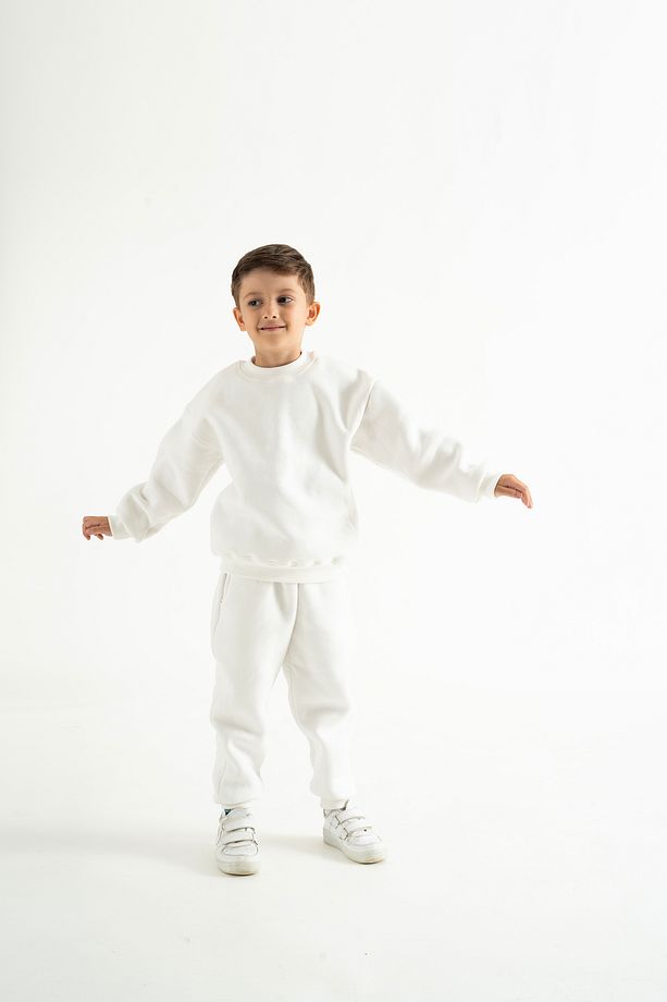 3 Iplik Içi Polarlı Oversize Çocuk Basic Sweatshirt - 3
