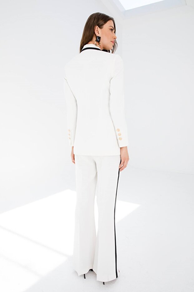 Pantaloni largi Modailgi cu detaliu din piele - 7016 Ecru - 8