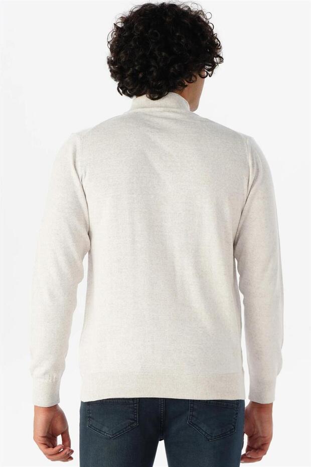 Süvari Rahat Kalıp Yarım Balıkçı Yünlü Ekru Triko - 3