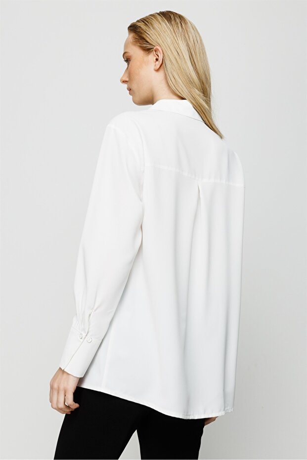 Modailgi Düşük Omuzlu Salaş Gömlek Ekru - 6