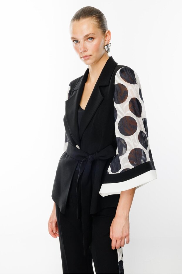 Black Modailgi - Polka Dot Patterned Short Athlete Jacket - 5