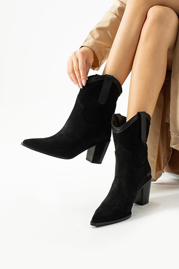 Black Suede Women's Boots - Genuine Leather