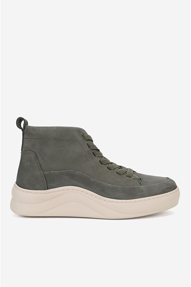 Women's Green Nubuck Genuine Natural Leather 36-41 Size Elastic Lace-Up Padded Heel Boots & Booties