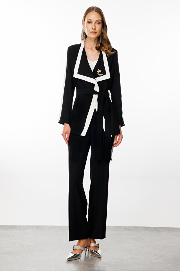Enkürüsteli Black Shawl Collar Modailgi Jacket