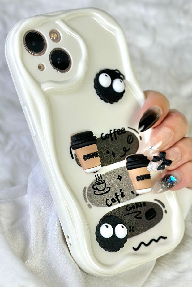 iPhone 15 Coffee Cookie Pattern 3D Cute Shiny Design Cookie Case - 4
