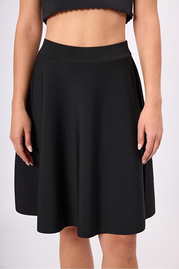 Michele Volanlı Mini Triko Etek - Siyah - 5