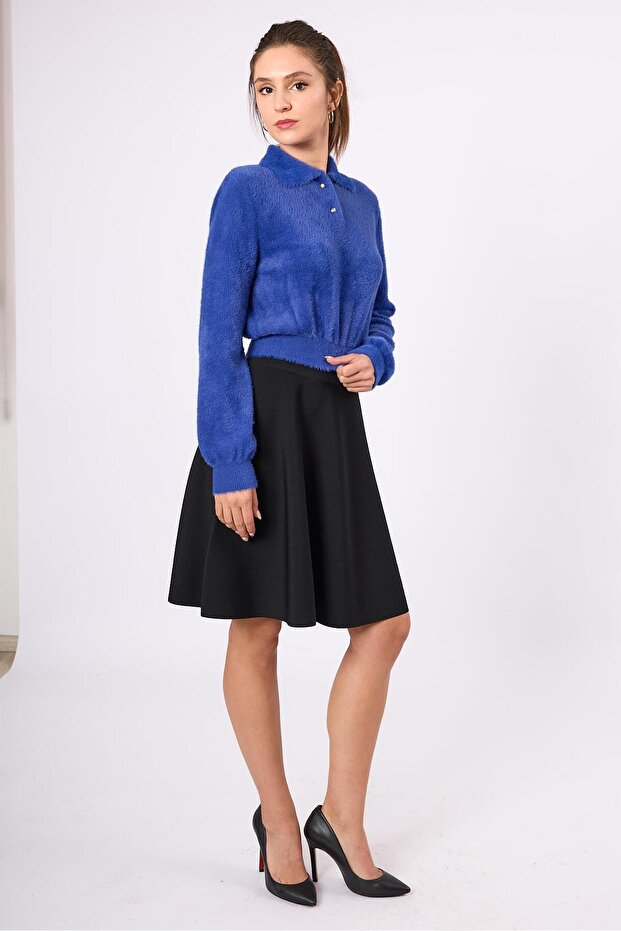 Michele Volanlı Mini Triko Etek - Siyah - 6