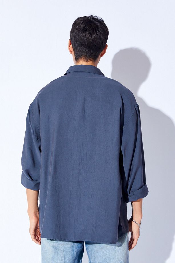 Oversize Soft Dokulu Kalın Modal Tek Cep Erkek Dış Gömlek | Antrasit MNW191099-01 - 6