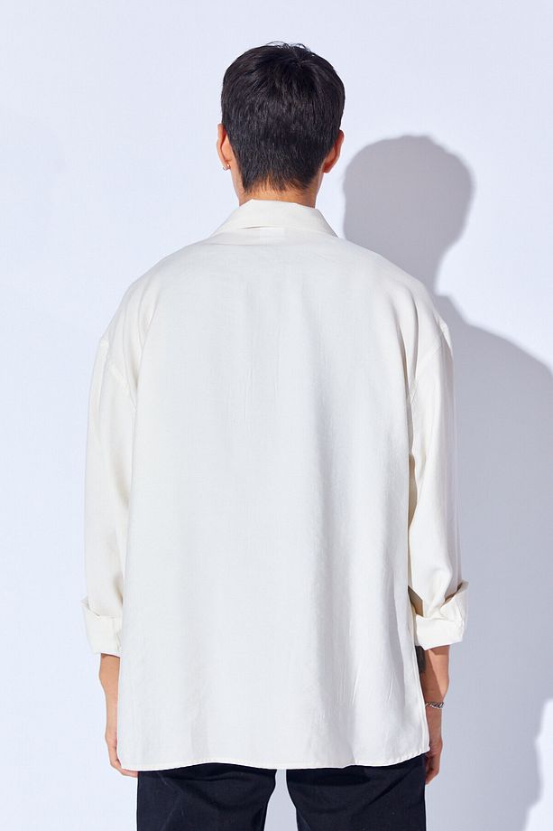 Oversize Soft Dokulu Kalın Modal Tek Cep Erkek Dış Gömlek | Beyaz MNW191099-01 - 6