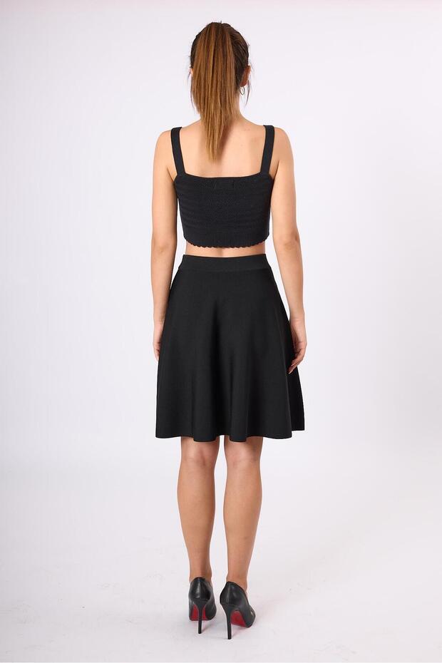 Michele Volanlı Mini Triko Etek - Siyah - 8