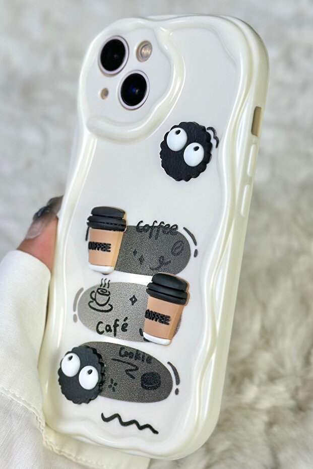 iPhone 15 Coffee Cookie Pattern 3D Cute Shiny Design Cookie Case - 3