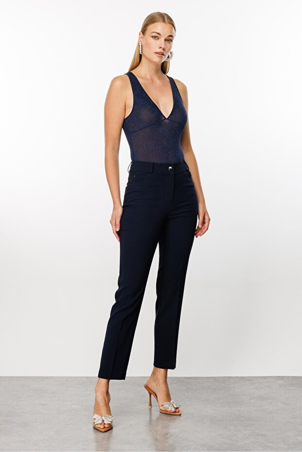 Modailgi Five Pocket Narrow Leg Trousers Navy Blue