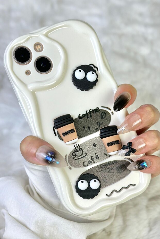 iPhone 15 Coffee Cookie Pattern 3D Cute Shiny Design Cookie Case - 1