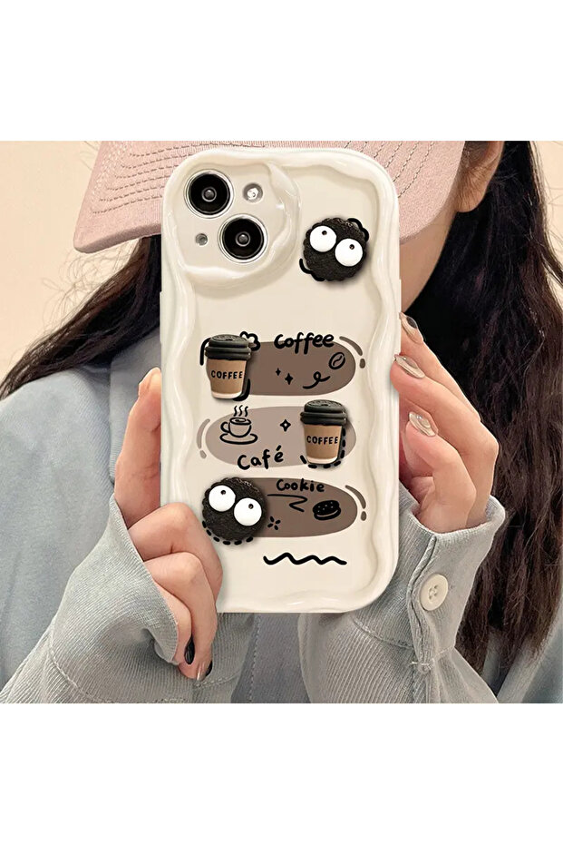 iPhone 15 Coffee Cookie Pattern 3D Cute Shiny Design Cookie Case - 5