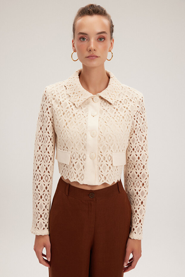 Dantelli Crop Ceket - 1