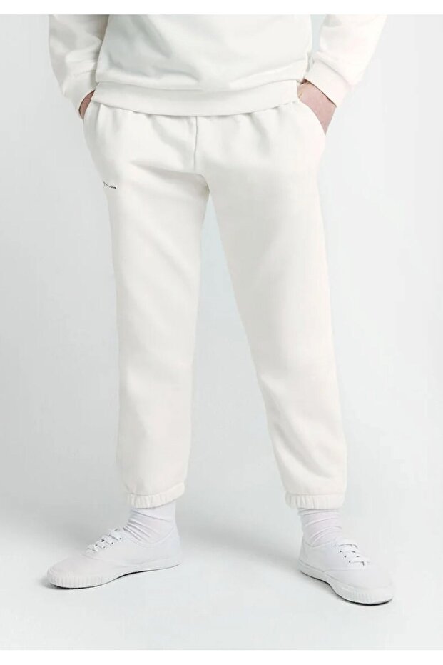 Elastic Waist Cotton Nature Concept Regular Fit Jogger White Children's Tracksuit