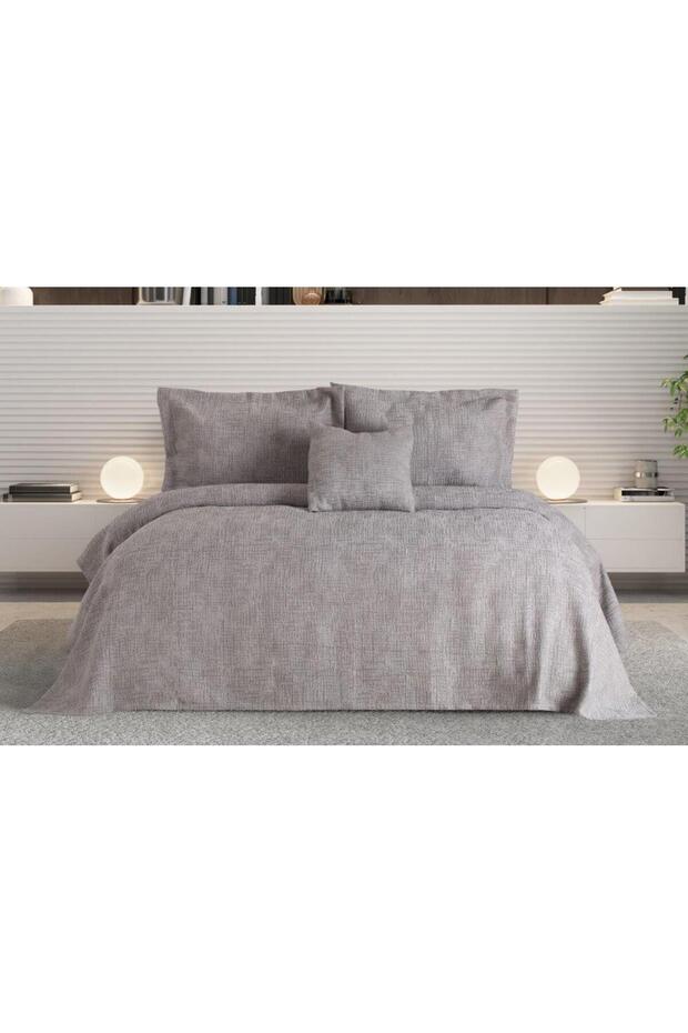 مفرش سرير مزدوج باللون الرمادي - 1