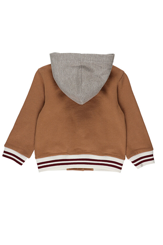 Kız Bebek Kapüşonlu Camel Örme Mont - 2