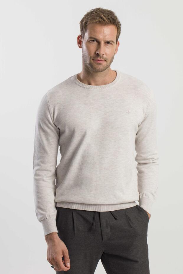 Beige Slim Fit Crew Neck Knitwear Sweater