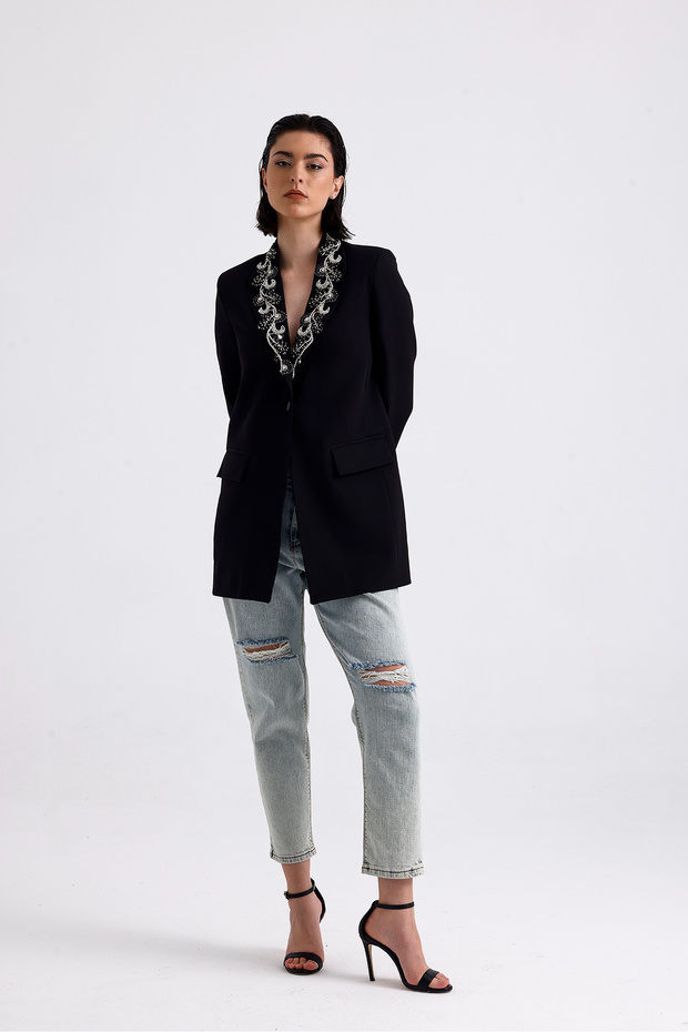Jachetă neagră brodata - 3