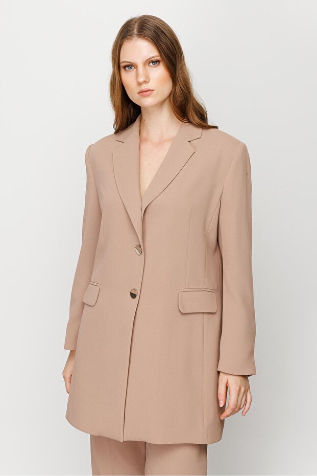 Modailgi Çift Düğmeli Uzun Ceket Camel - 2