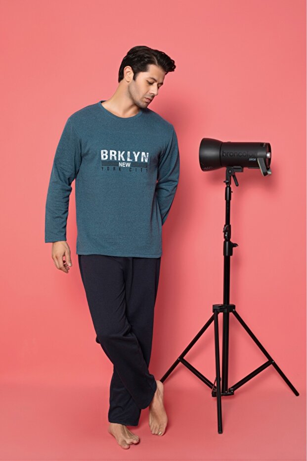 Men's Long Sleeve Pajama Set 2 Thread Raster Winter New Season
