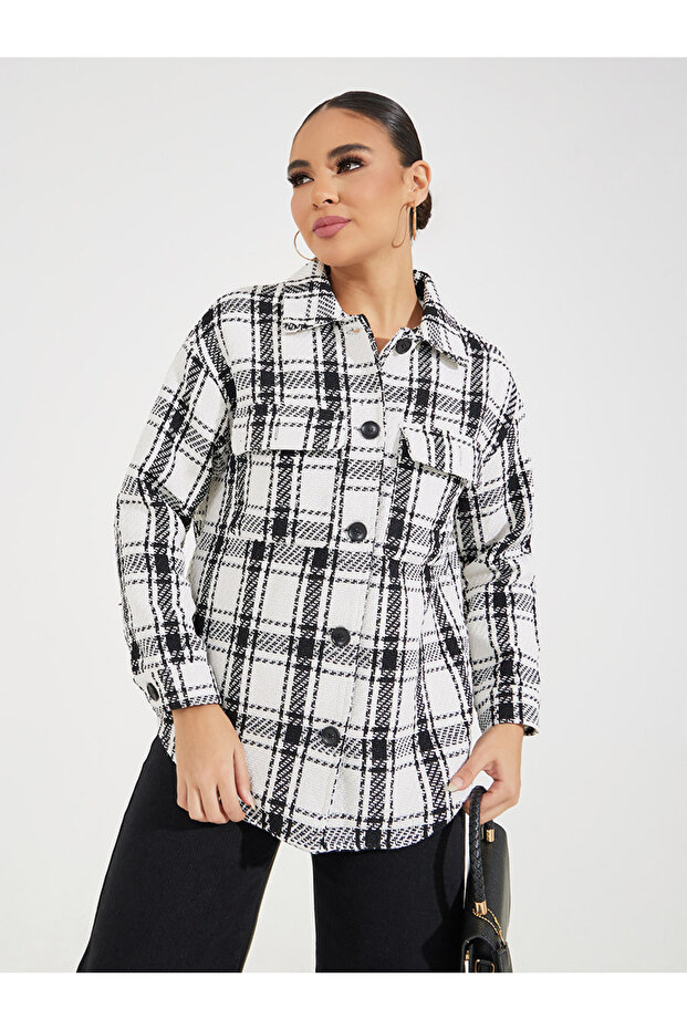 Oversized Longline Checked Shacket - 4