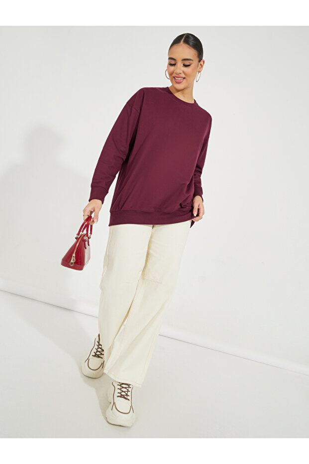 Oversized Solid Longline Sweatshirt - 2